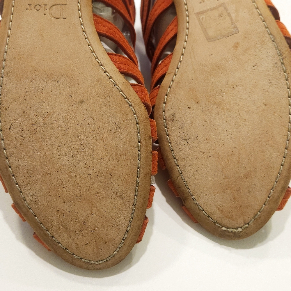 Dior Gladiator Sandal Flats Suede Leather Size 8.5, 39 Vermillion Orange - Picture 15 of 16